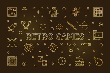 Retro Games vektör kavramı ince çizgi tarzıaltın afiş