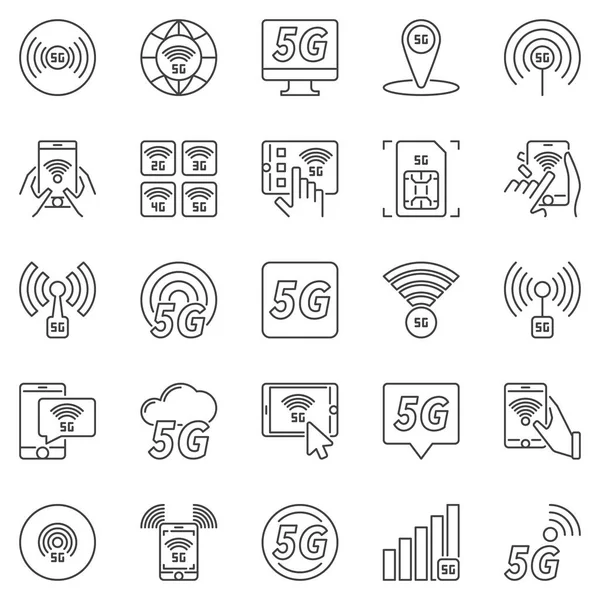Conjunto de ícones de contorno 5G. Símbolos de tecnologia de rede Vector 5 G — Vetor de Stock