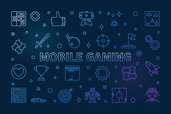 Mobile Gaming Vektor Konzept bunte Umrisse Illustration — Stockvektor