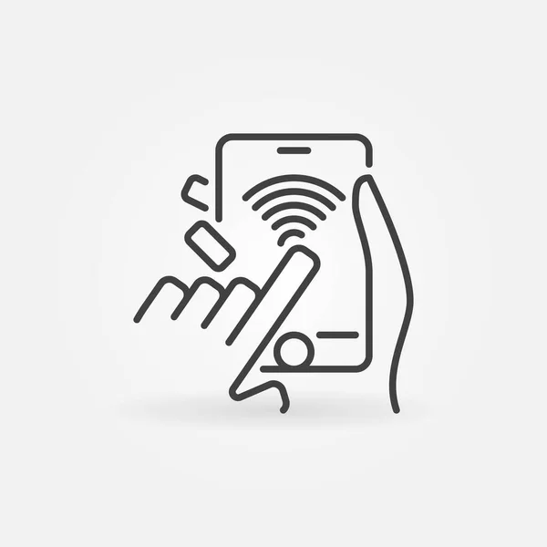 Smartphone WiFi dans les mains icône de contour. Panneau Wi-Fi Smartphone — Image vectorielle
