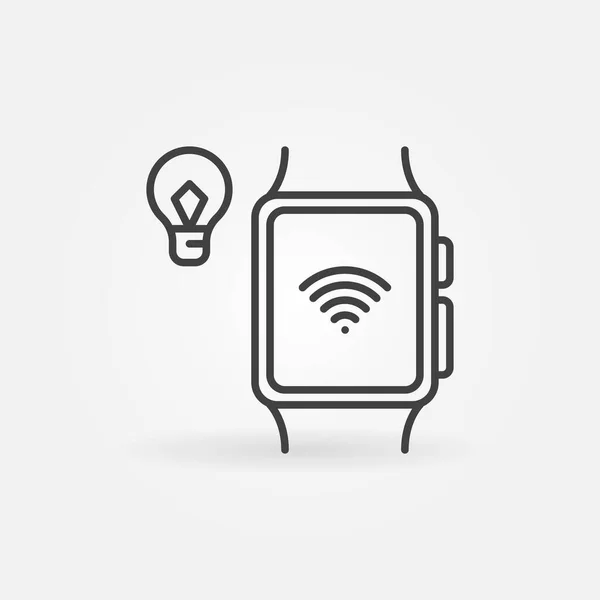 Smart Bulb verbonden met smartwatch via wifi vector line icon — Stockvector