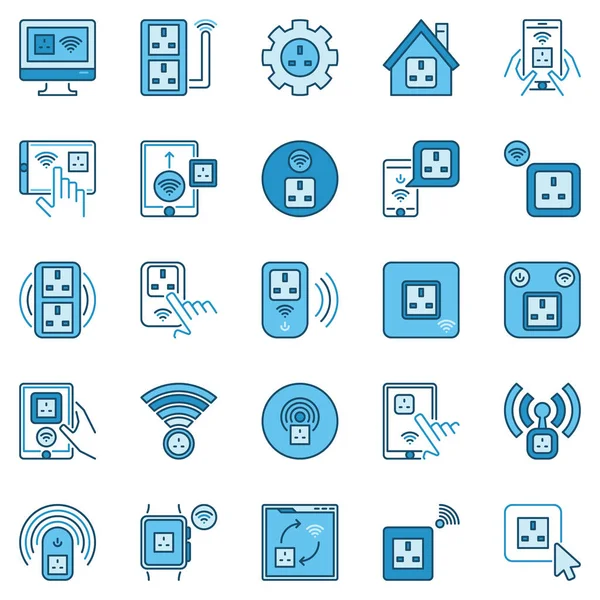 Uk Smart Socket gekleurde pictogrammen set - vector Smart Plug borden — Stockvector