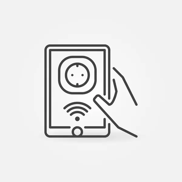 Handtablet met smart socket vector lineair pictogram — Stockvector