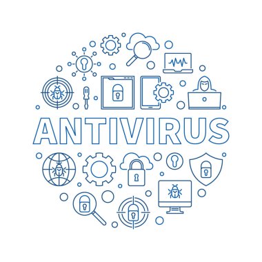 Virüs Koruması çevresindeki antivirüs vektörü mavi illüstrasyon