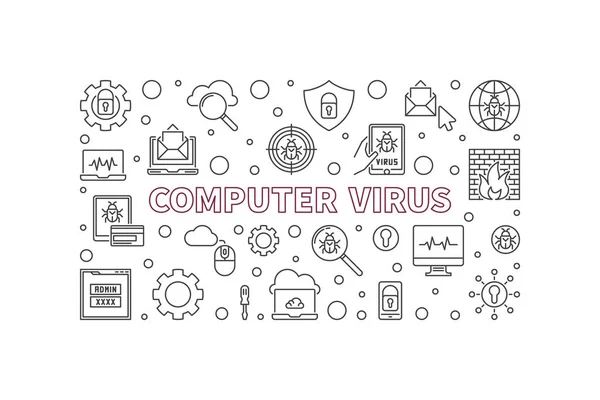 Vector Computer Virus koncept horisontell linje banner — Stock vektor