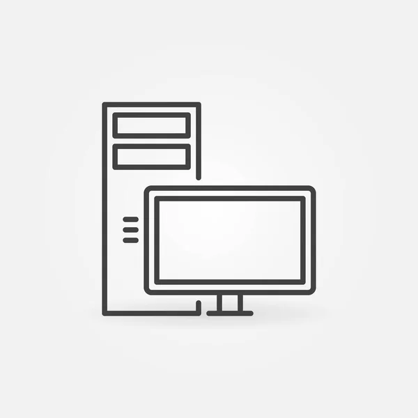 PC o Desktop Computer vettoriale concetto di icona contorno o segno — Vettoriale Stock