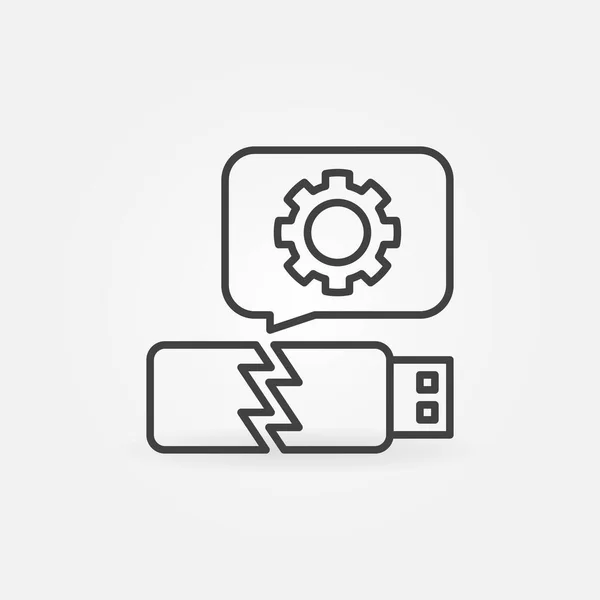 Beschädigter USB-Stick mit Gear-Vektorumriss-Konzept-Symbol — Stockvektor
