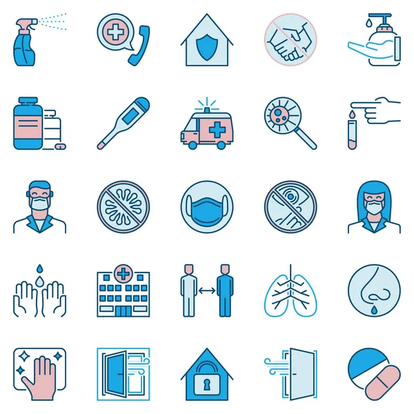 Coronavirus Virus Prevention Icons Set oder Designelemente — Stockvektor