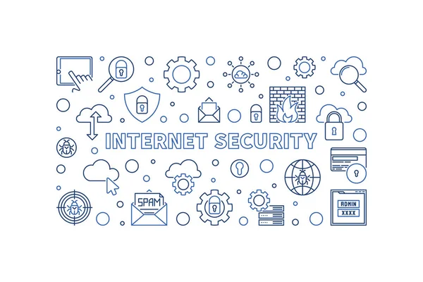 Vector Internet Security concepto lineal horizontal banner — Vector de stock