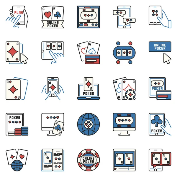 Colección de iconos de concepto de vector de color Poker en línea — Vector de stock