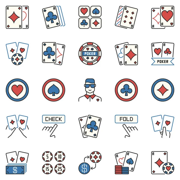 Iconos de colores de poker. Vector jugando cartas signos conceptuales creativos — Vector de stock