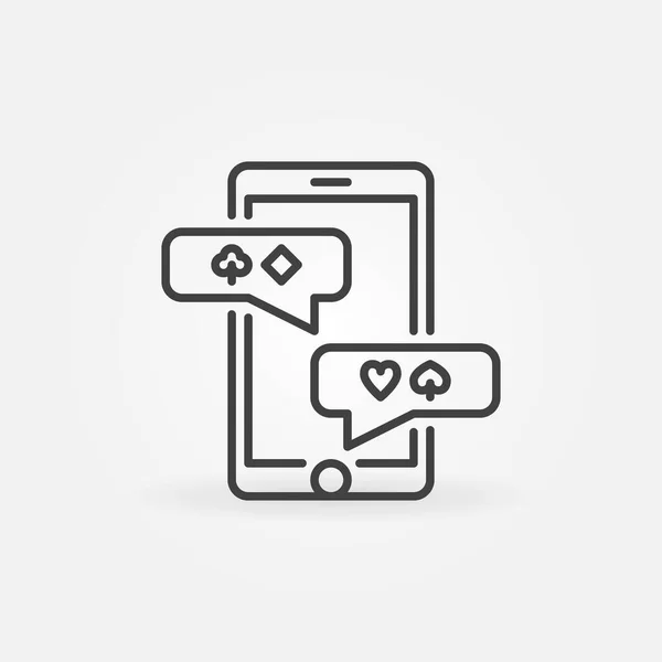 Smartphone met Poker Suits in spraak bubbels vector lineaire pictogram — Stockvector