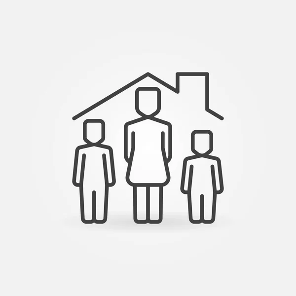 Mulher com dois filhos sob o ícone vetorial linear House Roof — Vetor de Stock