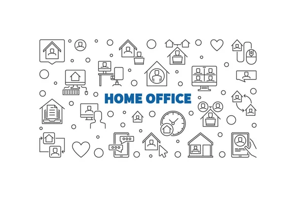 Vector Home Office concepto delgada línea horizontal ilustración — Vector de stock