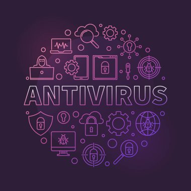 Vektör antivirüsü yuvarlak renkli konsept ince çizgi çizimi