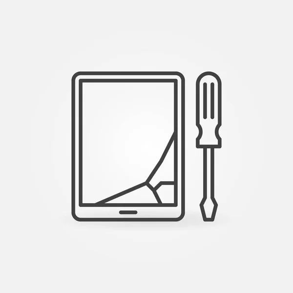 Tableta con icono de vector de contorno de pantalla agrietada o rota — Archivo Imágenes Vectoriales