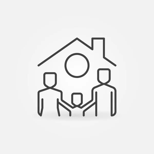 Иконка "Счастливая семья под векторной линией дома на крыше" — стоковый вектор