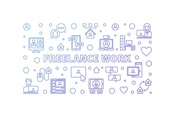 Wektor Freelance Linia koncepcyjna wektora pracy pozioma banner — Wektor stockowy