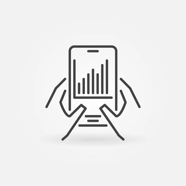 Smart Phone z wykresem linii w ręku ikona wektora liniowego — Wektor stockowy