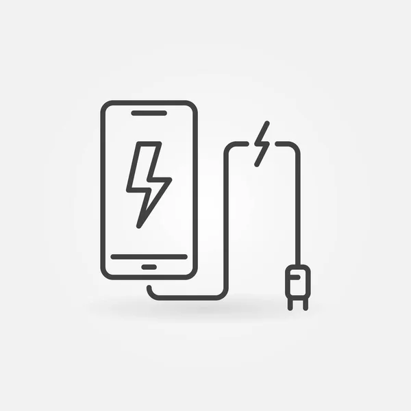 Smartphone avec icône de contour vectoriel de câble de charge cassé — Image vectorielle