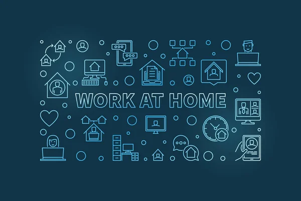 Wektor pracy w domu zarys niebieski poziomej ilustracji — Wektor stockowy