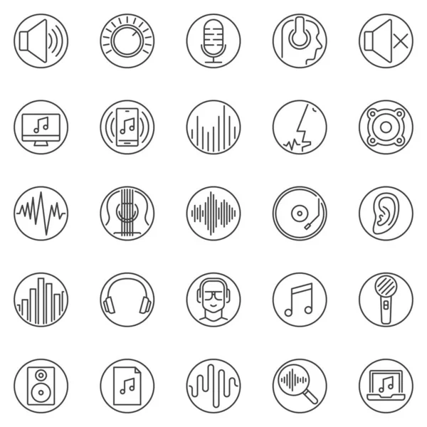 Conjunto de iconos redondos de contorno sonoro. Vector símbolos de línea de audio — Archivo Imágenes Vectoriales