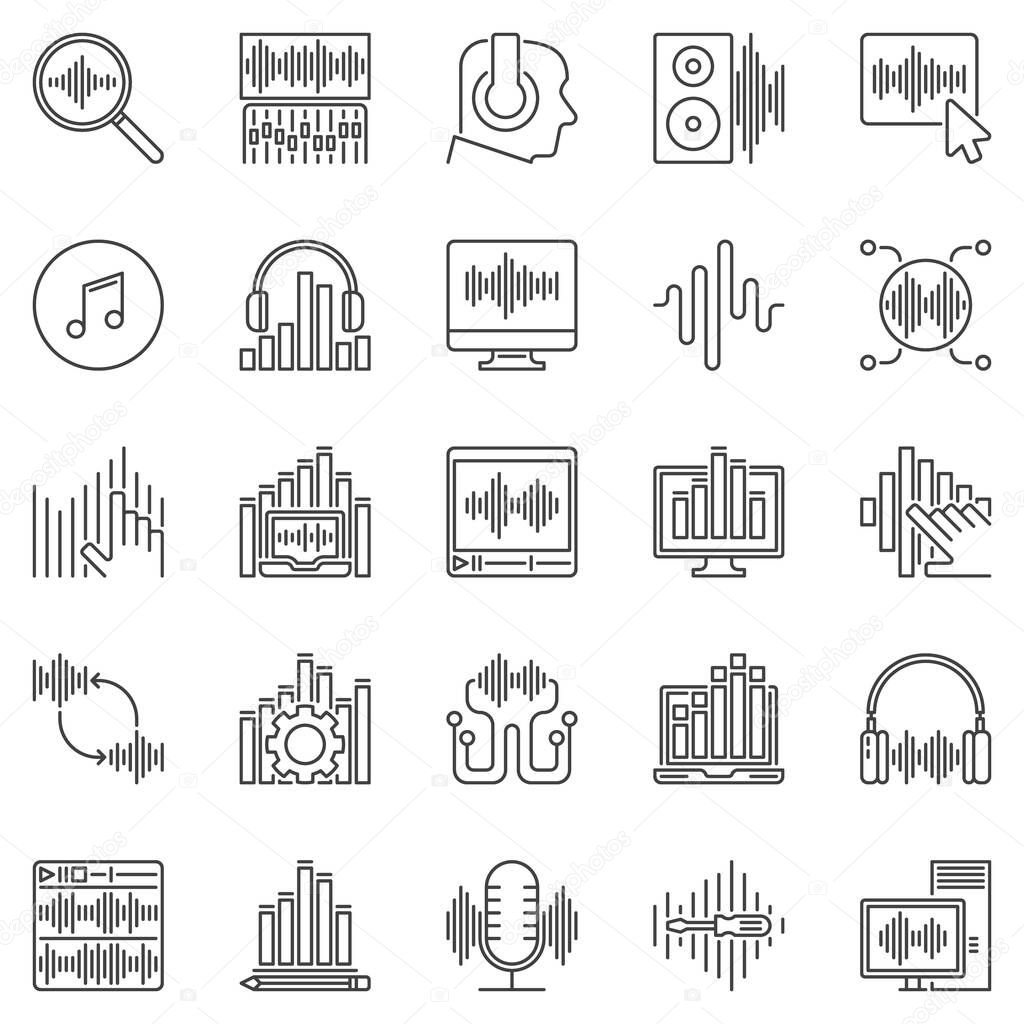 Sound Design outline icons set. Music and audio vector signs