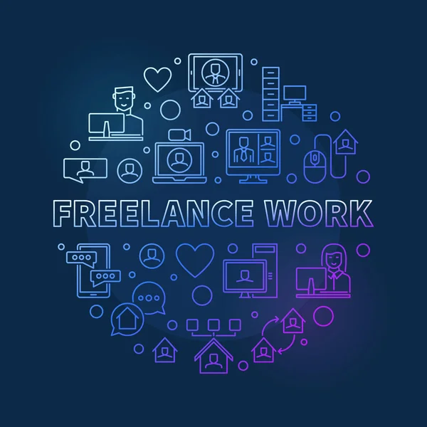 Vettore di lavoro freelance illustrazione lineare colorata rotonda — Vettoriale Stock