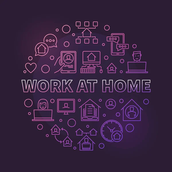 Vector Work At Home illustration contour rond coloré — Image vectorielle