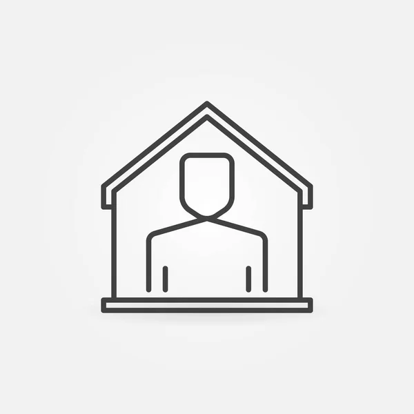 Man in huis lijn pictogram - vector Stay Home concept symbool — Stockvector