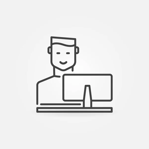 Hombre Trabajando en el icono de esquema de concepto de vector informático — Vector de stock