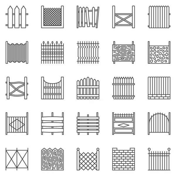 Fence outline icons set. Fences vector line symbols — Stock Vector