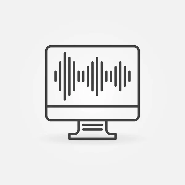 Visualizzazione computer con icona vettoriale linea d'onda sonora — Vettoriale Stock