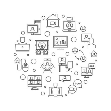 Video Konferansı doğrusal flaması - vektör dairesel illüstrasyon