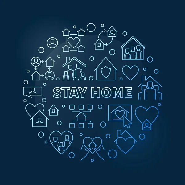 Stay Home vector concepto azul circular delgada línea ilustración — Vector de stock