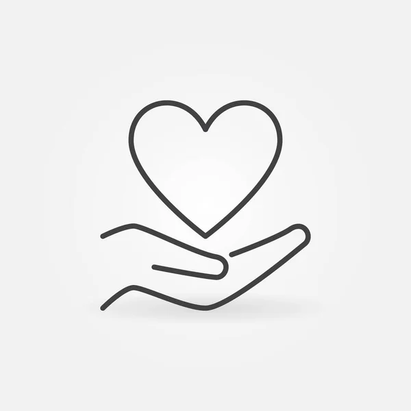 Hand with Heart outline icon. Charity vector concept symbol — Stock Vector