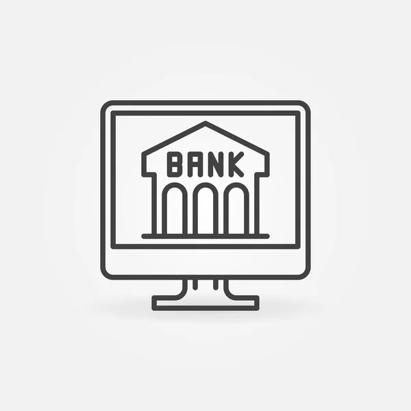 Online Banking linear icon. Bank Building on Display sign — Stock Vector