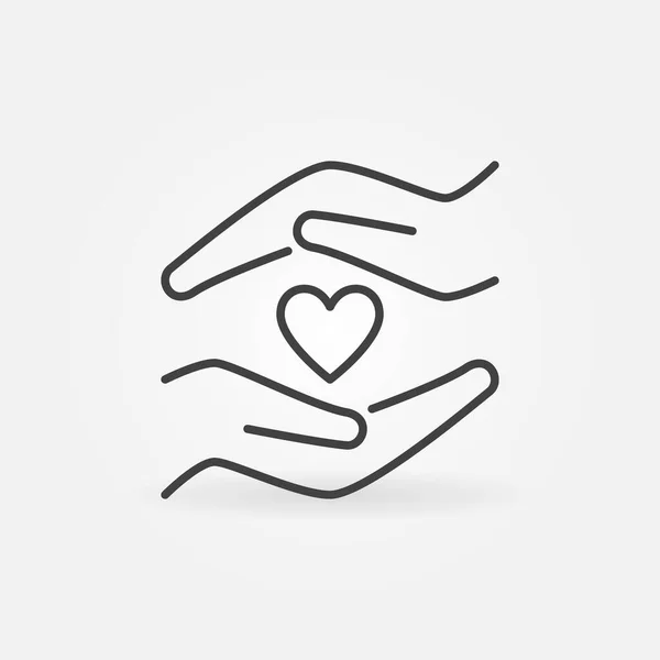 Küçük Kalp ve Eller çizgi ikonu. Charity vektör kavramı işareti — Stok Vektör