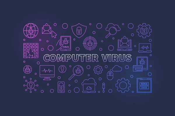 Computer Virus vektor koncept linje horisontella illustration — Stock vektor