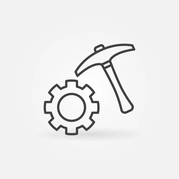 Pickaxe with Cog Wheel linear vector icon — 스톡 벡터
