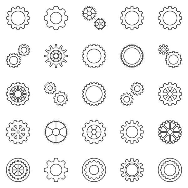 Gear or Cog outline icons set. Vector cogwheels symbols — Stock Vector