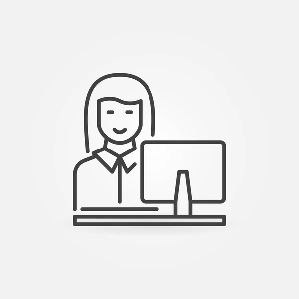 Mujer Trabajando en concepto de vector informático icono del esquema — Vector de stock
