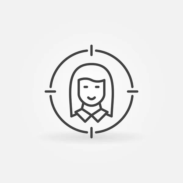 Woman Face in Target vektor vékony vonal koncepció ikon — Stock Vector