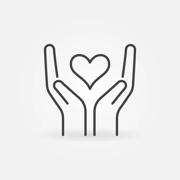 Eller 'in içindeki kalp doğrusal simge. Charity vektörü ana hat sembolü — Stok Vektör