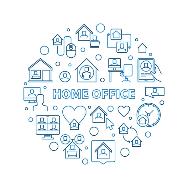 Vector Home Office contour concept bleu illustration circulaire — Image vectorielle