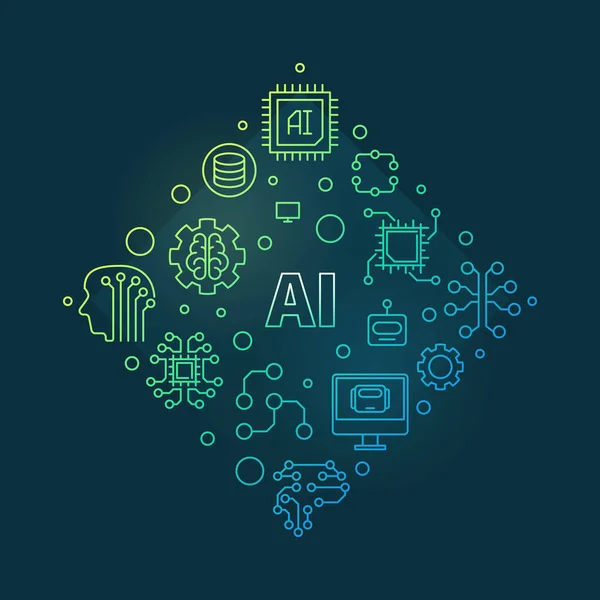 AI 또는 인공 지능 벡터 화려 한 선형 삽화 — 스톡 벡터