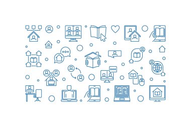 Uzaklık Eğitimi doğrusal afişi. Vektör illüstrasyonu