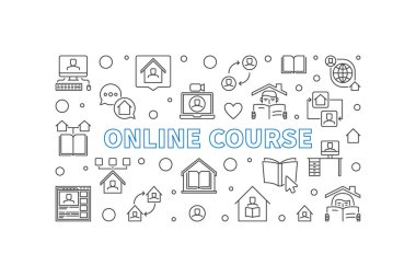 Çevrimiçi kurs konsept ana hatları afişi. Vektör illüstrasyonu