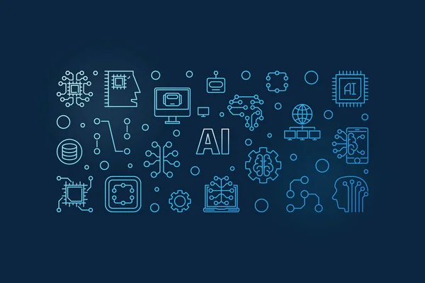AI mesterséges intelligencia kék vonal banner. Vektorillusztráció — Stock Vector