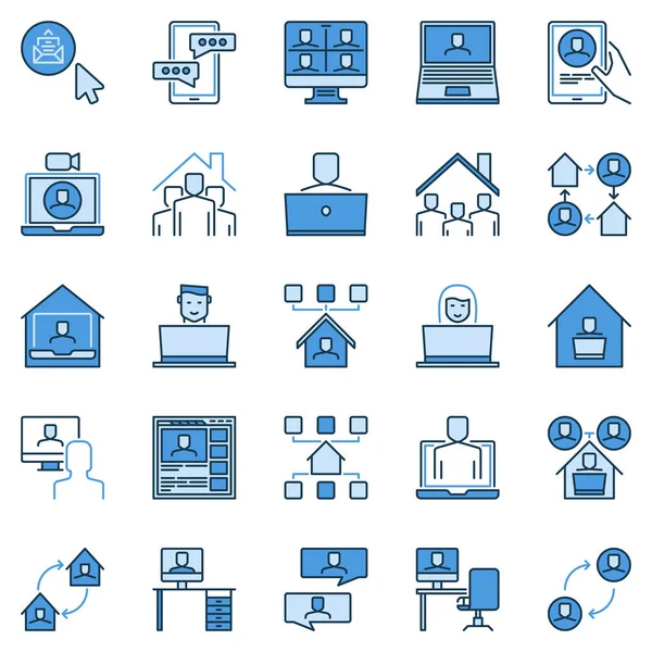 Home Blue yaratıcı ikonlarında çalışıyorum. Ev işaretlerinden çalışmak — Stok Vektör
